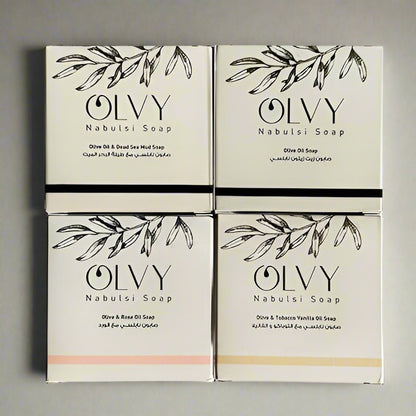 Olvy Original Olive Oil Bar Soap, 3.5 oz, Moisturizing for Dry & Sensitive Skin, Vegan, Natural Inspired by Traditional Palestenian Soap (Variety Pack of 4)