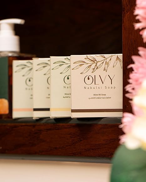 Olvy Original Olive Oil Bar Soap, 3.5 oz, Moisturizing for Dry & Sensitive Skin, Vegan, Natural Inspired by Traditional Palestenian Soap (Variety Pack of 4)