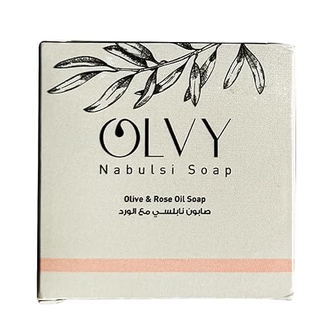 Olvy Original Olive Oil Bar Soap, 3.5 oz, Moisturizing for Dry & Sensitive Skin, Vegan, Natural Inspired by Traditional Palestenian Soap (Olive and Rose Oil)