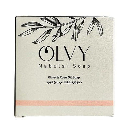 Olvy Original Olive Oil Bar Soap, 3.5 oz, Moisturizing for Dry & Sensitive Skin, Vegan, Natural Inspired by Traditional Palestenian Soap (Olive and Rose Oil)