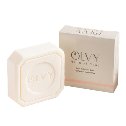 Olvy Original Olive Oil Bar Soap, 3.5 oz, Moisturizing for Dry & Sensitive Skin, Vegan, Natural Inspired by Traditional Palestenian Soap (Olive and Rose Oil)