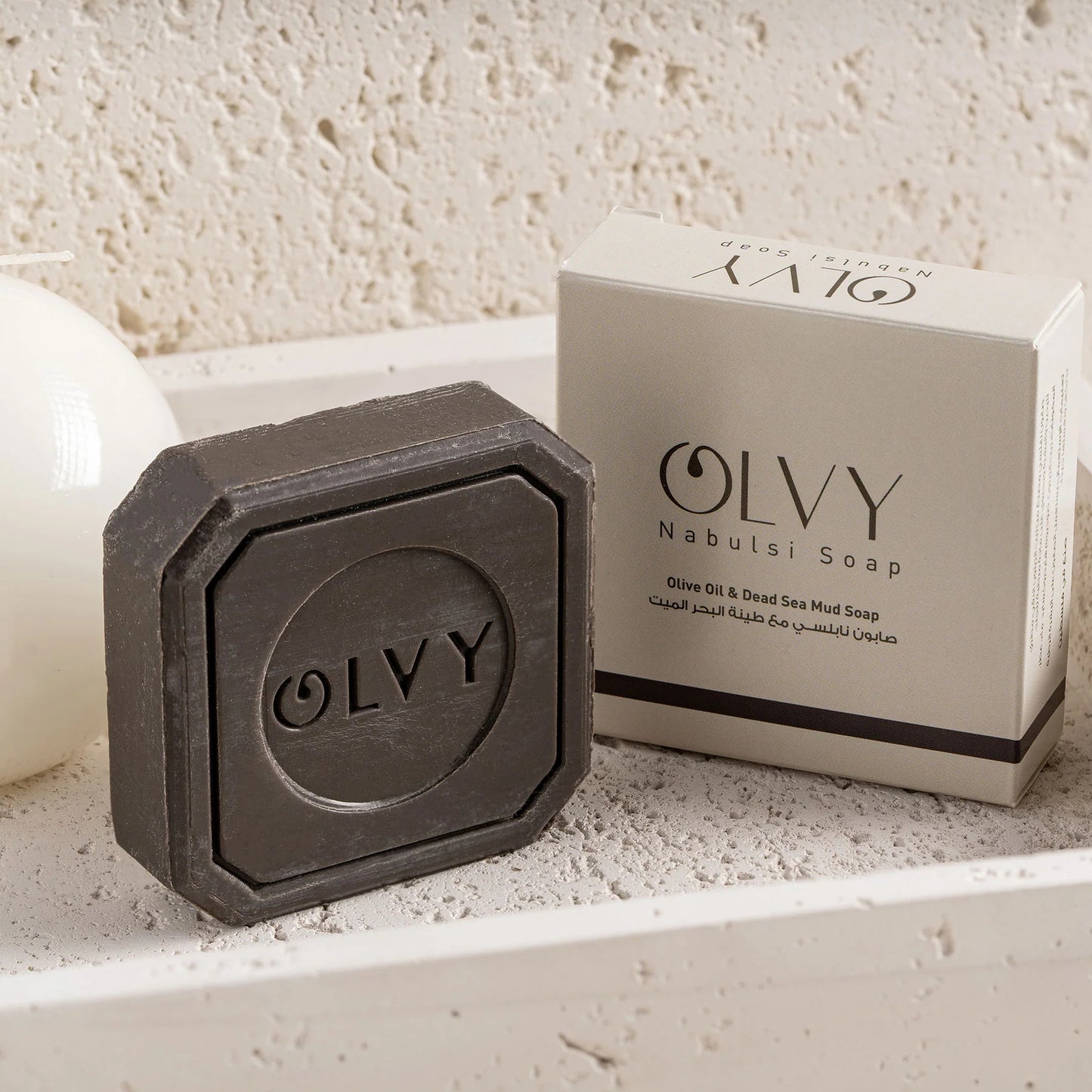 Olvy Original Olive Oil Bar Soap, 3.5 oz, Moisturizing for Dry & Sensitive Skin, Vegan, Natural Inspired by Traditional Palestenian Soap (Olive Oil and Dead Sea Mud)