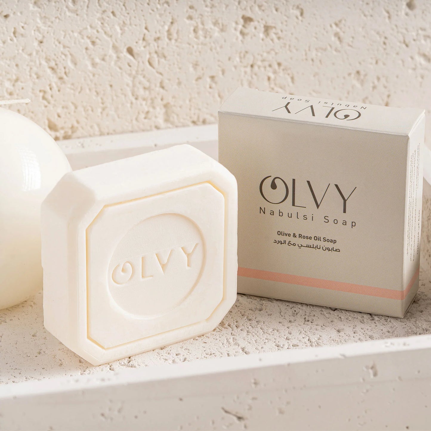 Olvy Original Olive Oil Bar Soap, 3.5 oz, Moisturizing for Dry & Sensitive Skin, Vegan, Natural Inspired by Traditional Palestenian Soap (Olive and Rose Oil)