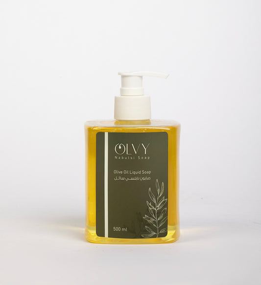 Olvy Nabulsi Pure Olive Oil Liquid Soap - Hand and Body Wash - 16.9oz In Pump Bottle 100% Natural and Vegan(Unscented)